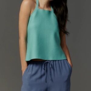 Anthropologie NWOT Aqua Green Halter Open-Back Sweater Tank Small